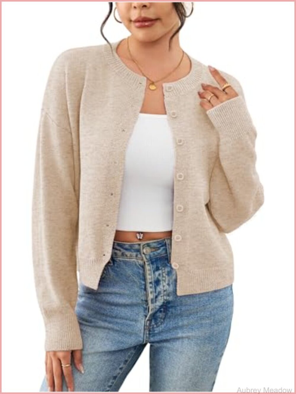 Women Cropped Ribbed Cardigan Sweater Long Sleeve Button Front Knit